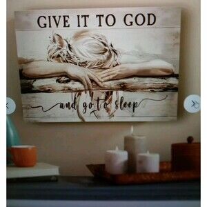 Bible Verse Canvas Wall Art – “Give It to God and Go to Sleep” Framed Home Decor